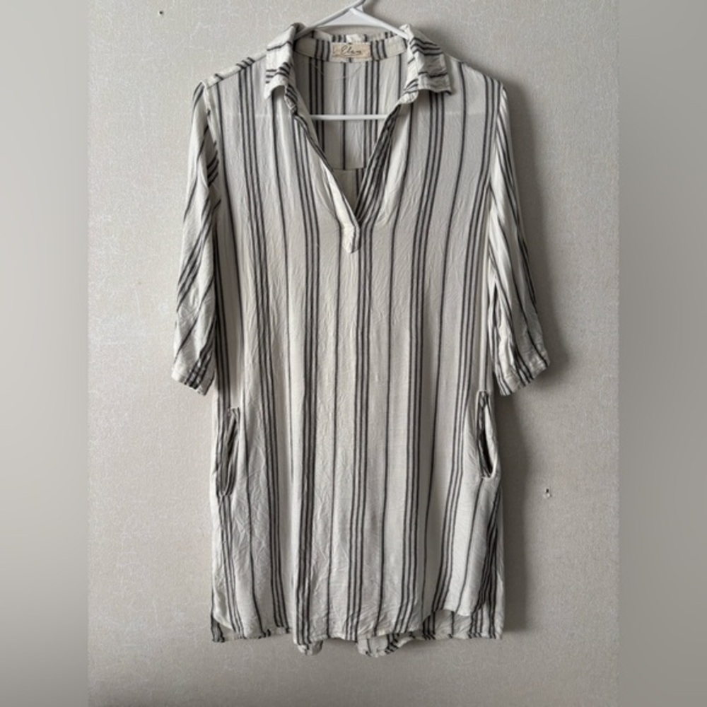 Elan | Black and White 100% Lenin Shirt Dress | Size Small